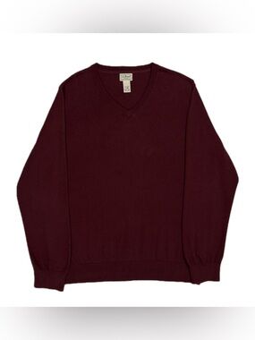 LL Bean 95% cotton 5% cashmere blend burgundy red knit v neck sweater men’s XL